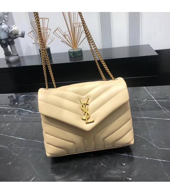 YSL Loulou Apricot Original Matelasse Calfskin Leather Golden Metal Small Chains Bag