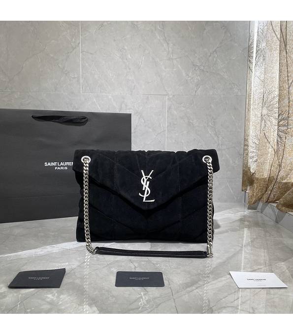 YSL Loulou Puffer Black Original Scrub Calfskin Leather Silver Chain 35cm Shoulder Bag