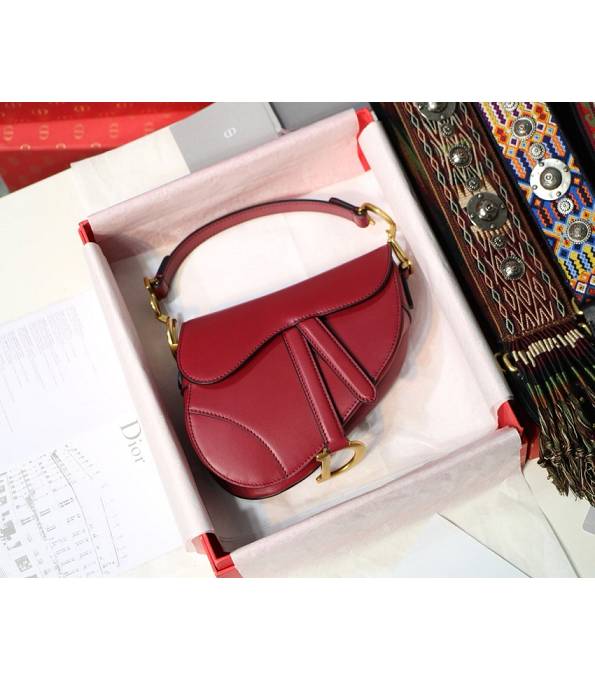 Christian Dior Red Original Leather Plain Veins 20cm Saddle Bag