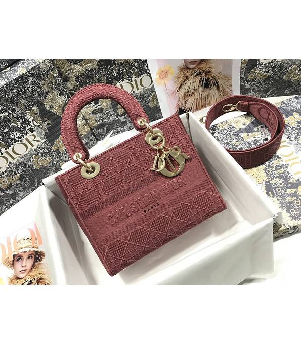 Christian Dior Embroidery Canvas Golden Metal 24cm Tote Bag Fuchsia