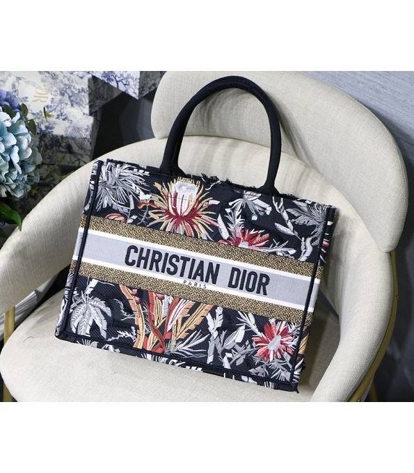 Christian Dior Garden Embroidered Canvas 36cm Book Tote Bag Black