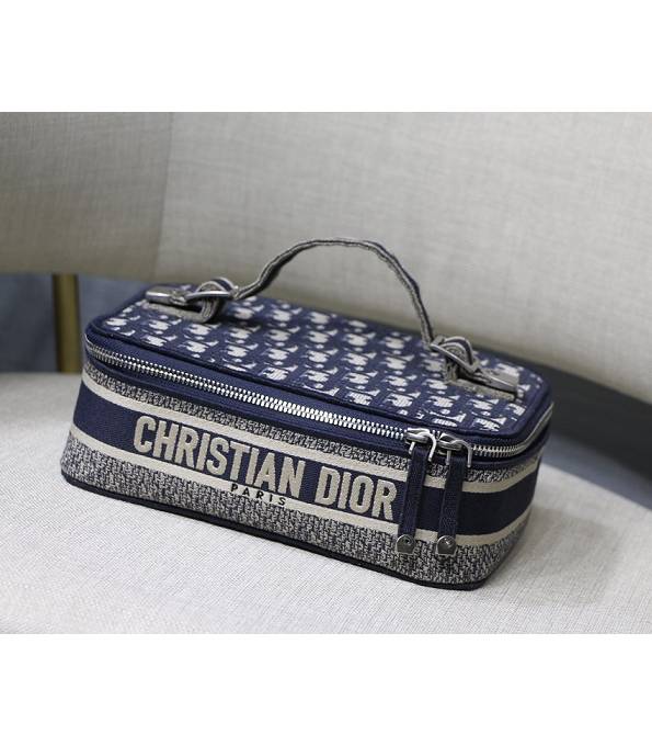 Christian Dior Blue Original Oblique Embroidery Canvas Small Cosmetic Bag