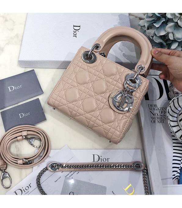 Christian Dior Mini Lady Classic Apricot Original Lambskin Leather Silver Metal 17cm Tote Bag