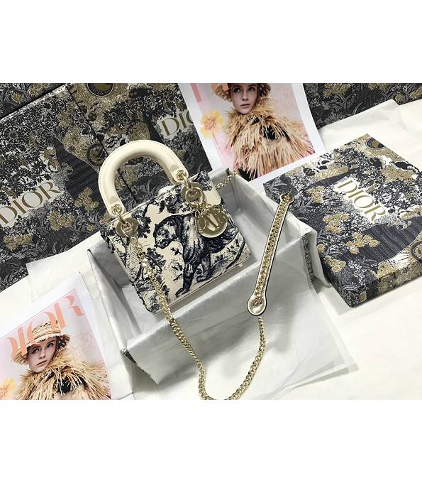 Christian Dior Blue Embroidery Tiger White Original Calfskin Leather Golden Metal 17cm Tote Bag