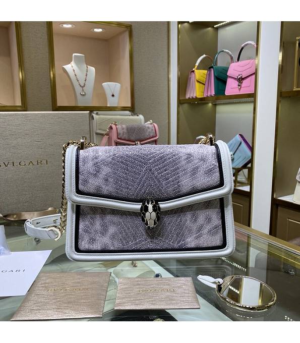 Bvlgari Grey Snake Veins Leather With White Original Calfskin Serpenti Diamond Blast Small Bag