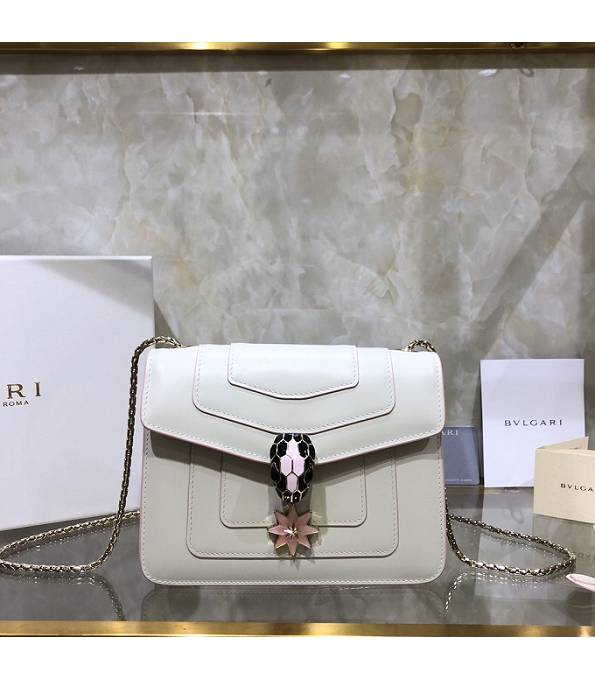 Bvlgari Serpenti Forever White/Golden Original Calfskin Leather 20cm Mini Chains Bag