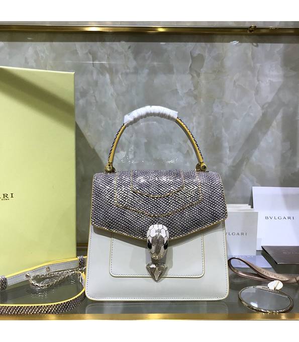 Bvlgari Grey Snake Veins Leather With White Original Calfskin 20cm Mini Tote Bag