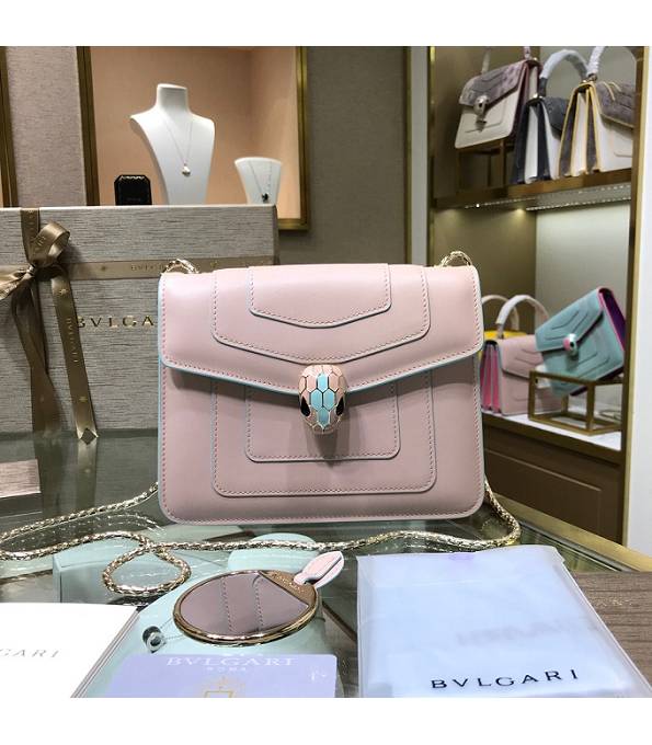 Bvlgari Serpenti Forever Nude Pink/Fuchsia Original Calfskin Leather Pink Welting Leather 20cm Mini Chains Bag