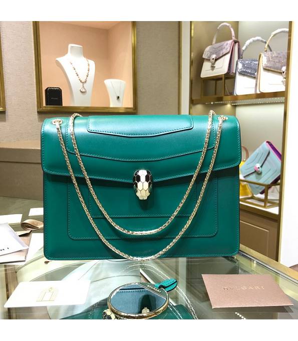 Bvlgari Vert Fonce Green Original Calfskin Leather Black Welting Leather Serpenti Forever 28cm Bag