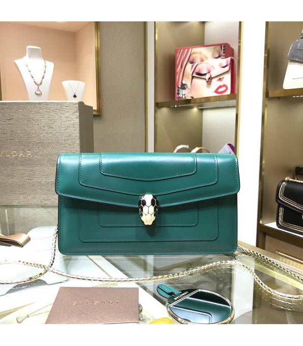 Bvlgari Vert Fonce Green Original Calfskin Leather Black Welting Leather Serpenti Forever 25cm Bag