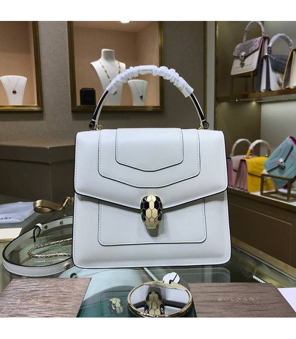 Bvlgari White Original Calfskin Leather Black Welting Leather 20cm Mini Tote Bag