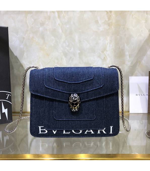 Bvlgari X Fragment Serpenti Forever Blue Original Denim Fabric 20cm Mini Chains Bag