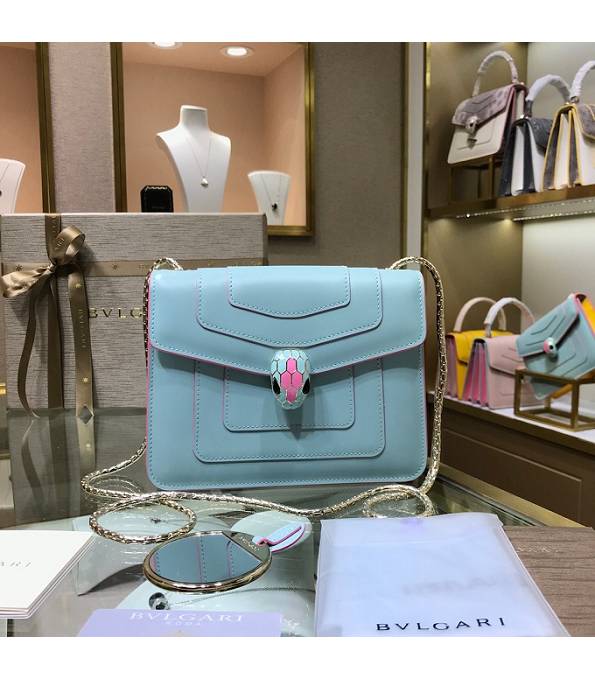 Bvlgari Serpenti Forever Light Blue/Purple Original Calfskin Leather 20cm Mini Chains Bag