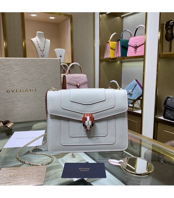 Bvlgari Serpenti Forever White/Wine Red Original Calfskin Leather 20cm Mini Chains Bag