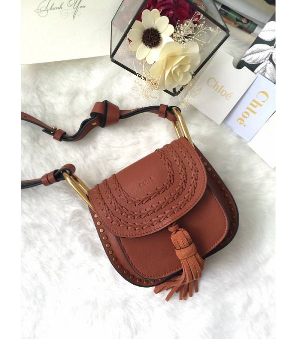 Chloe Marcie Brown Original Calfskin Leather Tassel 19cm Saddle Shoulder Bag