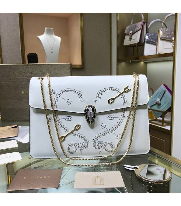 Bvlgari Serpenti Forever Heart-shaped White Original Calfskin Leather 28cm Shoulder Bag