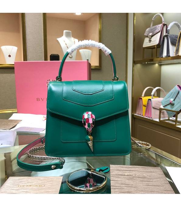 Bvlgari Green/Pink Original Calfskin Leather 20cm Mini Tote Bag