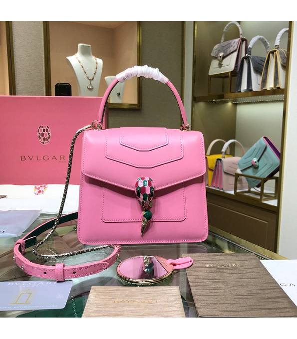 Bvlgari Pink/Green Original Calfskin Leather 20cm Mini Tote Bag