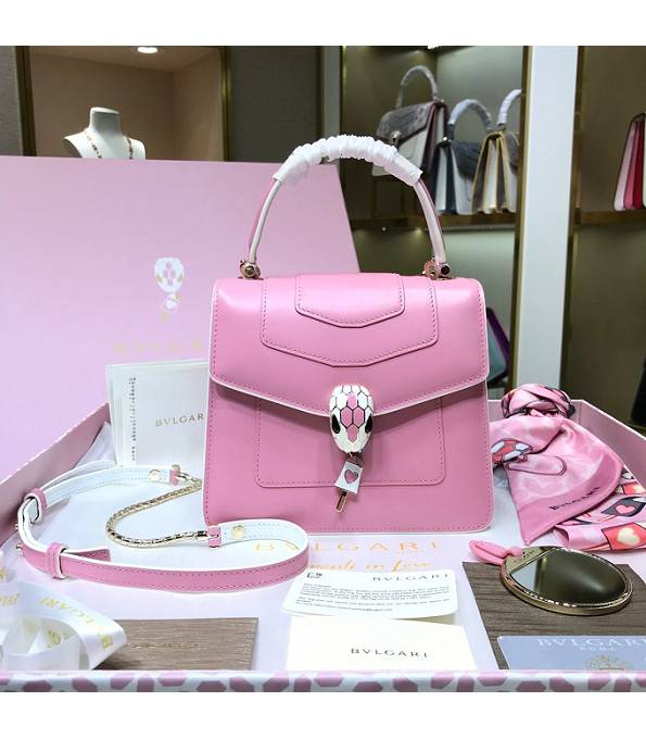 Bvlgari Pink/White Original Calfskin Leather 20cm Mini Tote Bag