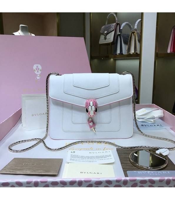 Bvlgari Serpenti Forever White Original Calfskin Leather 20cm Mini Chains Bag