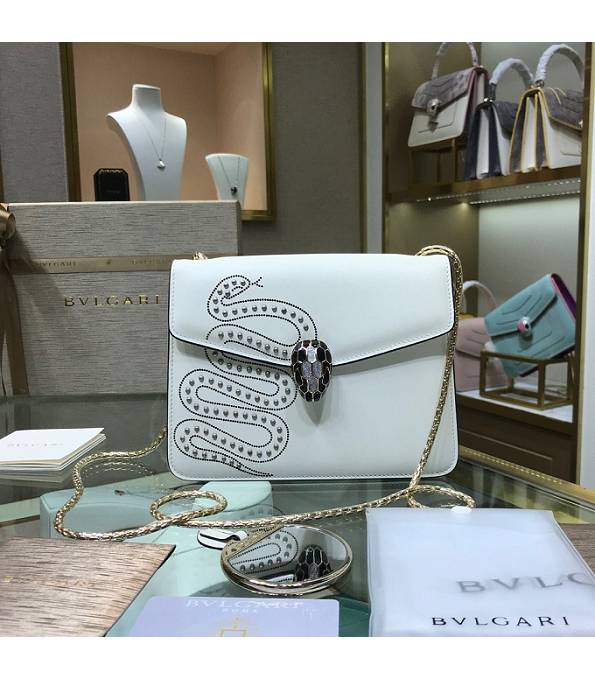 Bvlgari Serpenti Forever Snake White Original Calfskin Leather 20cm Mini Chains Bag