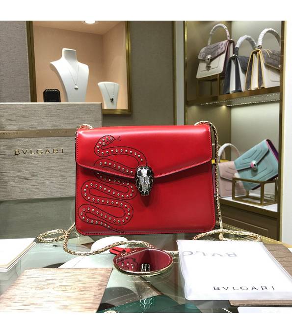 Bvlgari Serpenti Forever Snake Red Original Calfskin Leather 20cm Mini Chains Bag