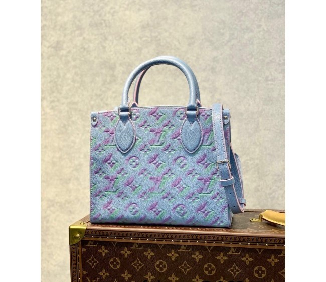 Louis Vuitton OnTheGo PM Tote Bag in Sprayed and Grained Leather M46067 Blue 2022