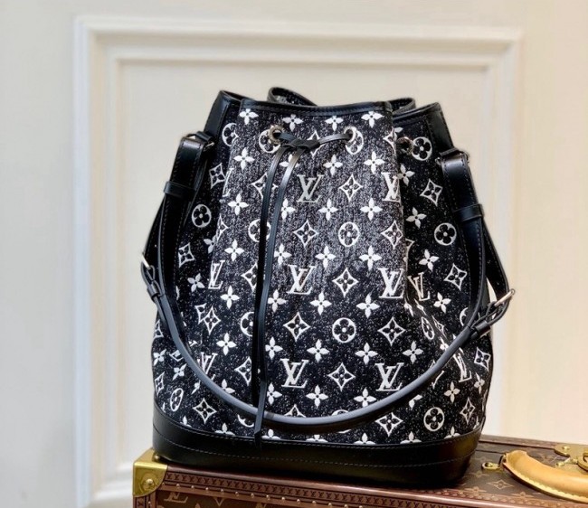 Louis Vuitton Petite Noe Bucket Bag in Faded Denim Jacquard M59362 Black 2022