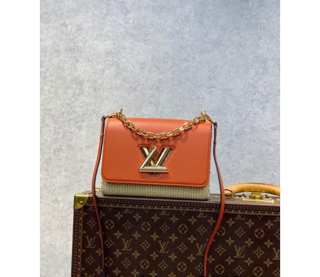 Louis Vuitton Twist MM Bag in Raffia-Like and Leather M57647 Orange 2022