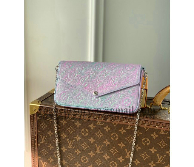 Louis Vuitton Felicie Pochette Bag in Sprayed and Grained Leather M61276 Pink/Blue 2022