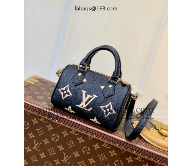 Louis Vuitton Nano Speedy Mini Bag in Bicolor Monogram Leather M81457 Black 2022