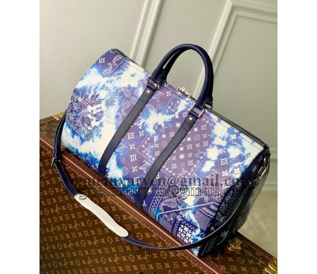 Louis Vuitton Keepall 50B Travel Bag in Blue Monogram Bandana Print M20558 2022