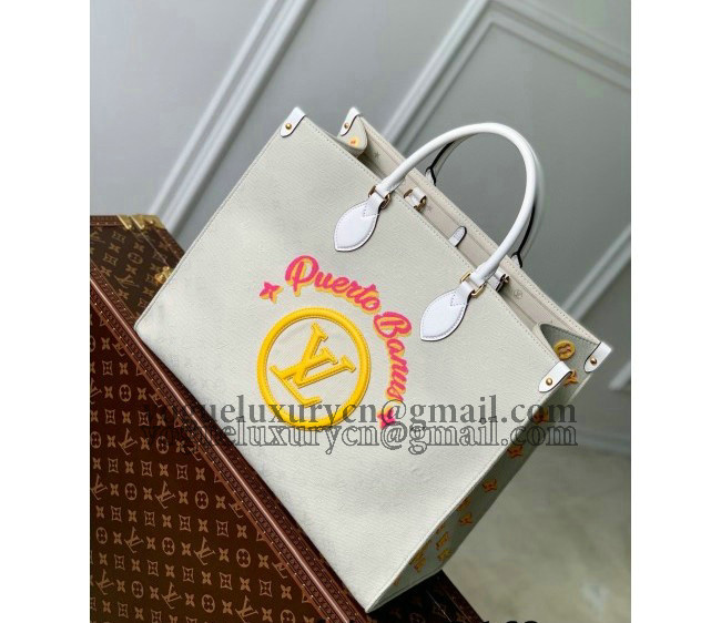 Louis Vuitton Onthego GM Tote Bag in White Jacquard Fabric M20815 Yellow 2022