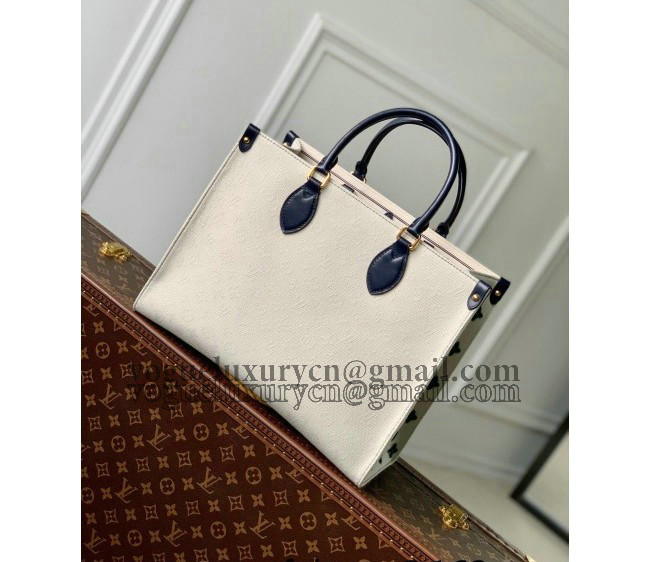 Louis Vuitton Onthego MM Tote Bag in White Jacquard Fabric M20815 Navy Blue 2022