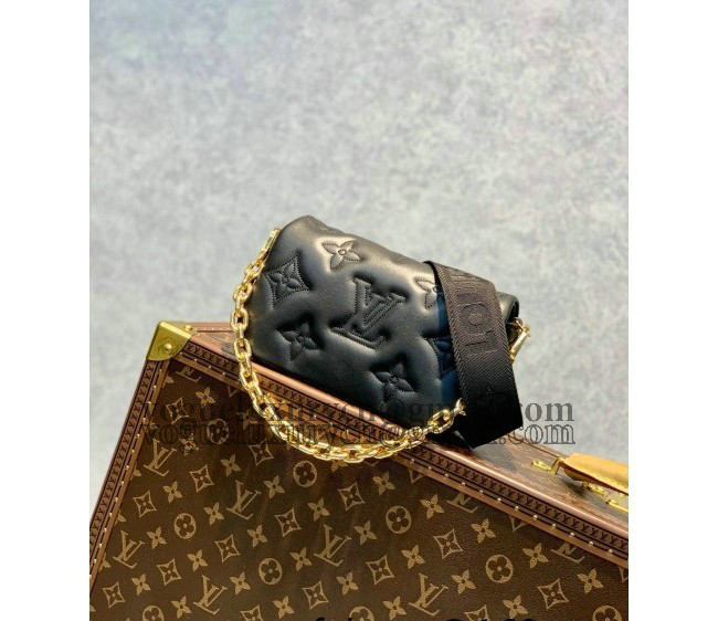 Louis Vuitton Wallet on Strap Mini Bag in Monogram Embroidered Leather M81398 Black 2022