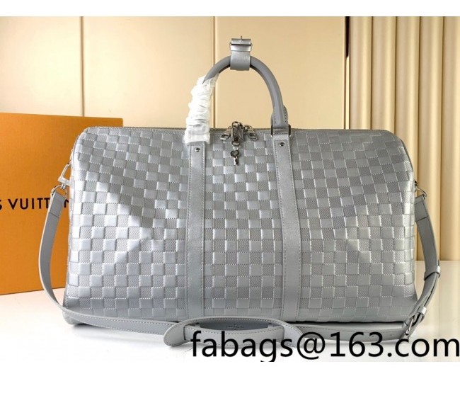 Louis Vuitton Keepall Bandouliere 50 Travel bag in Damier Leather M58041 Silver 2022