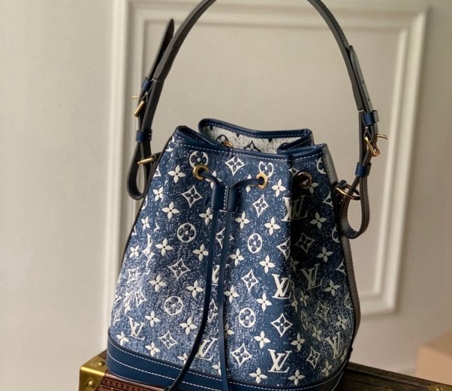 Louis Vuitton Petite Noe Bucket Bag in Faded Denim Jacquard M59606 Navy Blue 2022