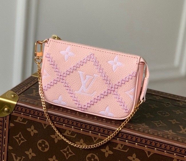 Louis Vuitton Mini Pochette Accessoires Bag in Embroidered Quilted Leather M81140 Pink 2022