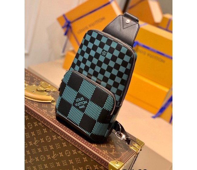 Louis Vuitton Avenue Slingbag in Damier Leather N50038 Navy Aqua Green/Black 2022