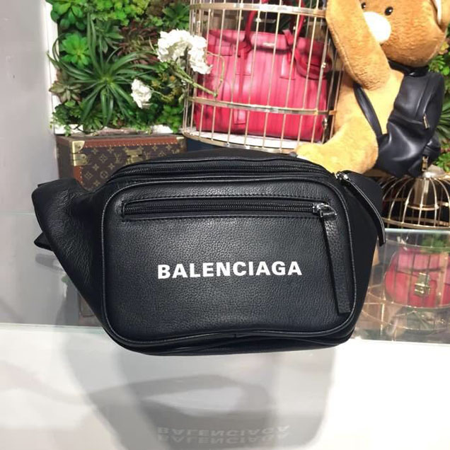 Balenciaga Logo Fanny Pack Bag 25cm Calfskin Leather Spring Summer 2018 Collection Black White