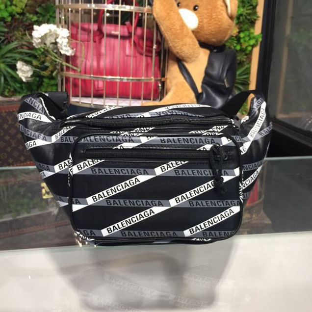 Balenciaga Logo Graffiti Fanny Pack Bag 25cm Calfskin Leather Spring Summer 2018 Collection Black