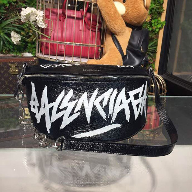 Balenciaga Graffiti Fanny Pack Bag 25cm Calfskin Leather Spring Summer 2018 Collection Black