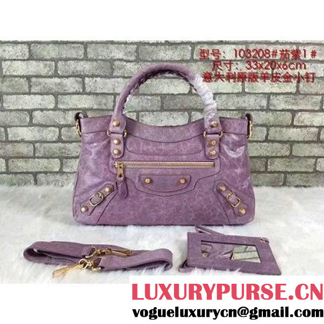 Balenciaga Lambskin Classic Gold Metallic Edge Town Bag Lavender (CHUN-7111512 )