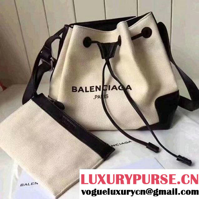 Balenciaga Denim Navy Cabas Bucket Bag White/Black 2017 (JM-7111539 )