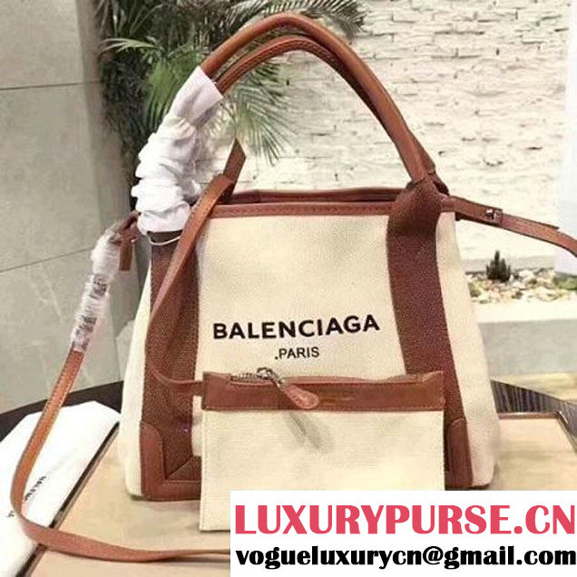 Balenciaga Denim Navy Cabas Mini Bag White/Brown 2017 (JM-7111534 )