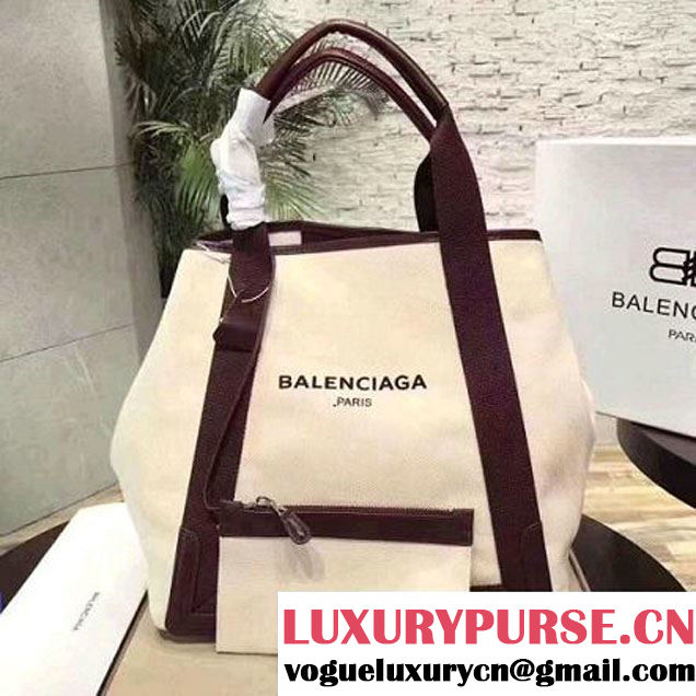 Balenciaga Denim Navy Cabas Medium Bag White/Burgundy 2017 (JM-7111525 )