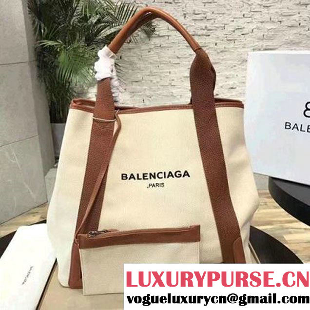 Balenciaga Denim Navy Cabas Medium Bag White/Brown 2017 (JM-7111524 )