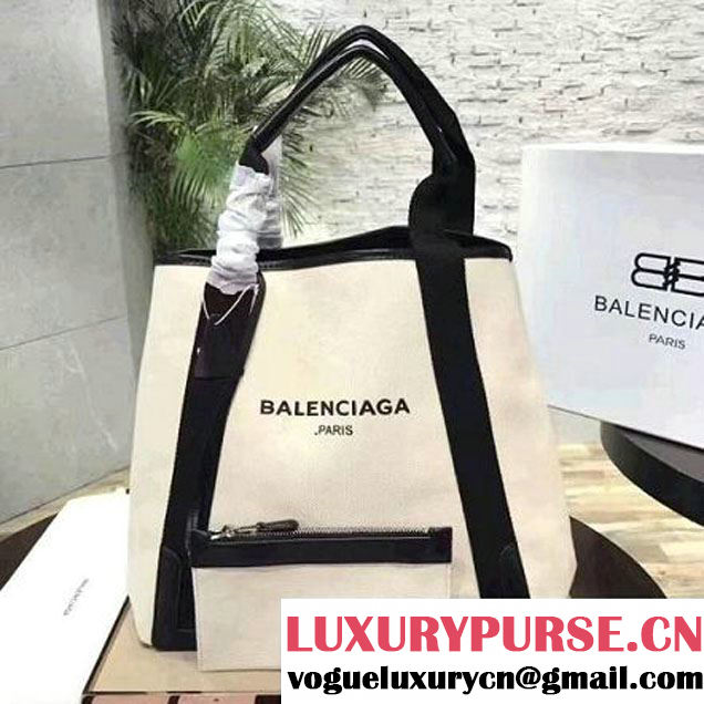 Balenciaga Denim Navy Cabas Large Bag White/Black 2017 (JM-7111522 )