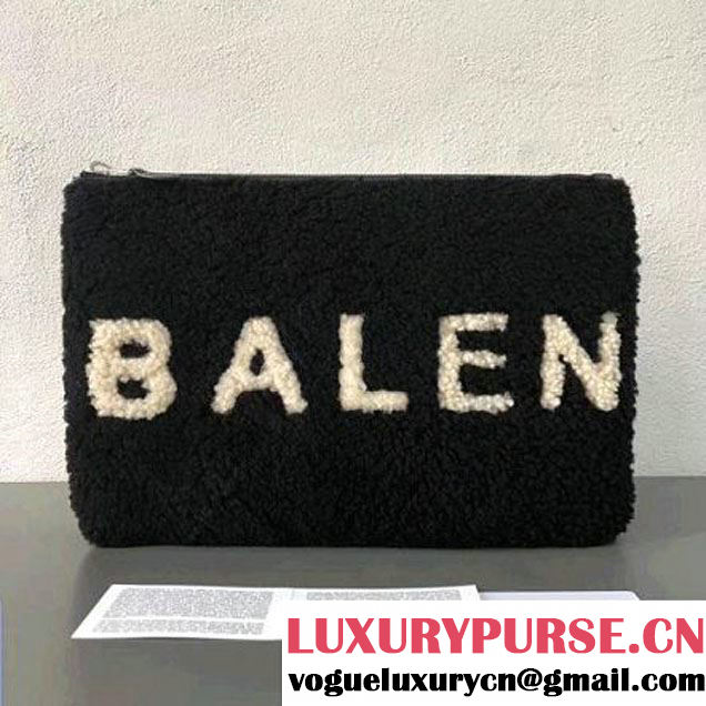 Balenciaga Shearling Small Pouch With Zipper Black 2017 (2A055-7111617 )