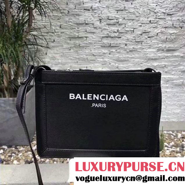 Balenciaga Medium Canvas and Calfskin Navy Pochette Bag With Strap Black 2017 (JM-7111606 )